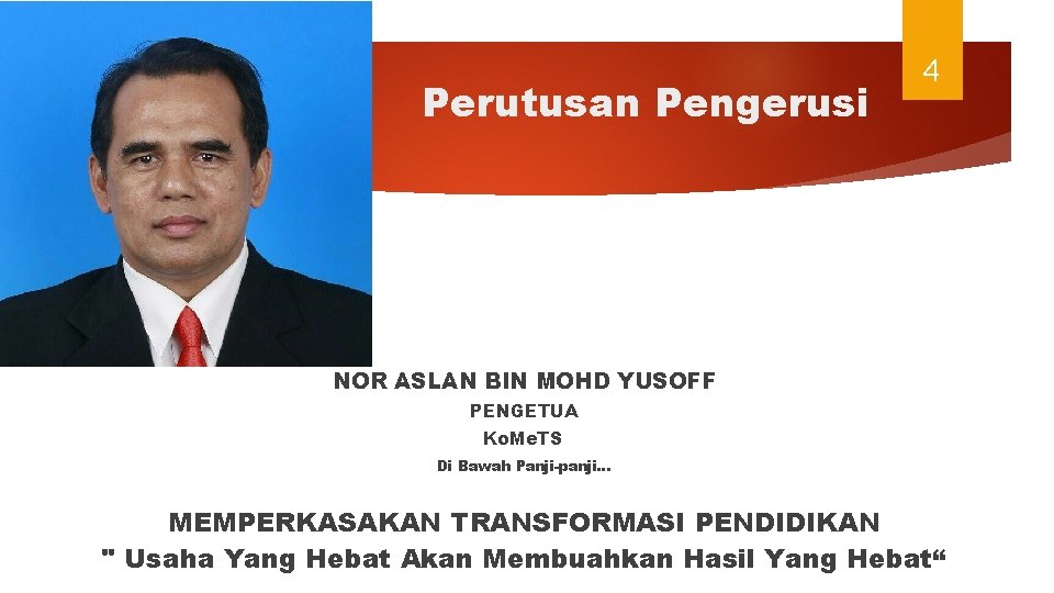 Perutusan Pengerusi 4 NOR ASLAN BIN MOHD YUSOFF PENGETUA Ko. Me. TS Di Bawah