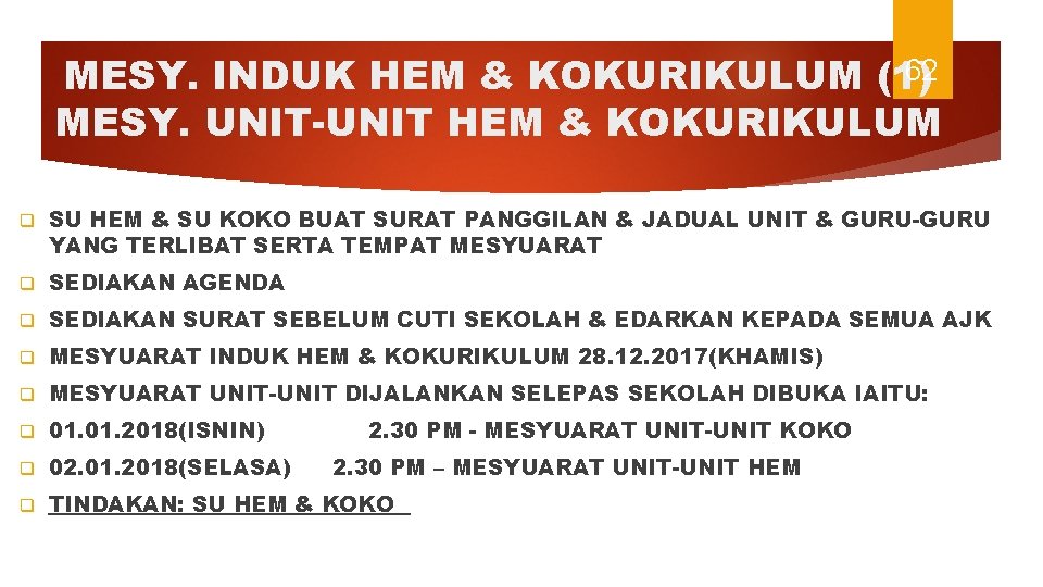 62 MESY. INDUK HEM & KOKURIKULUM (1) MESY. UNIT-UNIT HEM & KOKURIKULUM q SU