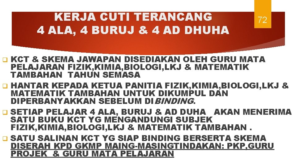 KERJA CUTI TERANCANG 4 ALA, 4 BURUJ & 4 AD DHUHA 72 KCT &