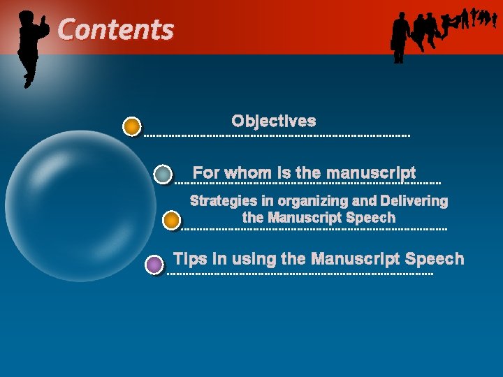 Contents Objectives For whom is the manuscript Strategies in organizing and Delivering the Manuscript