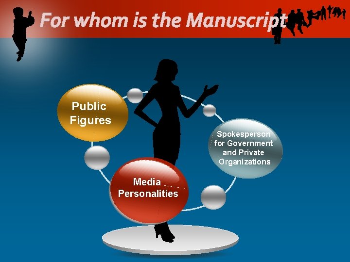 For whom is the Manuscript Public Figures Spokesperson for Government and Private Organizations Media