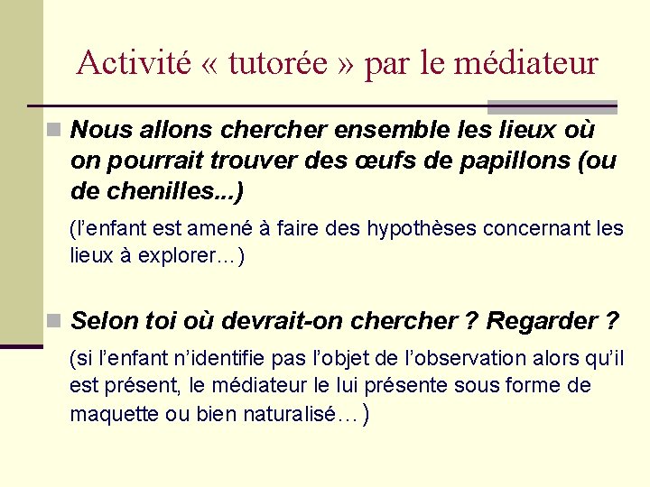 Activité « tutorée » par le médiateur n Nous allons cher ensemble les lieux