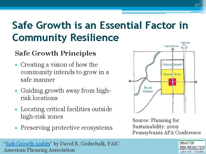 27 Safe Growth is an Essential Factor in Community Resilience Safe Growth Principles •