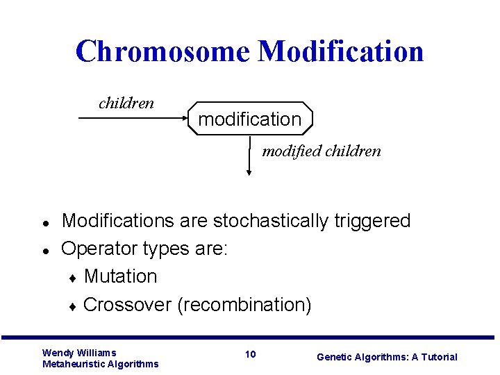 Chromosome Modification children modification modified children l l Modifications are stochastically triggered Operator types