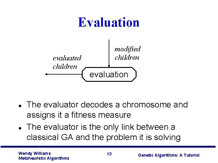 Evaluation evaluated children l l modified children evaluation The evaluator decodes a chromosome and