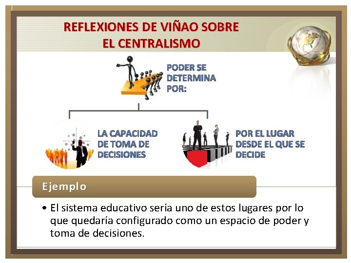 REFLEXIONES DE VIÑAO SOBRE EL CENTRALISMO Ejemplo • El sistema educativo sería uno de