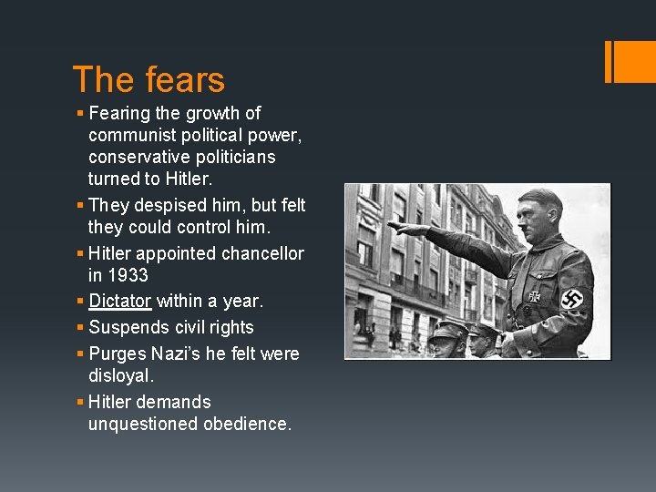 The fears § Fearing the growth of communist political power, conservative politicians turned to