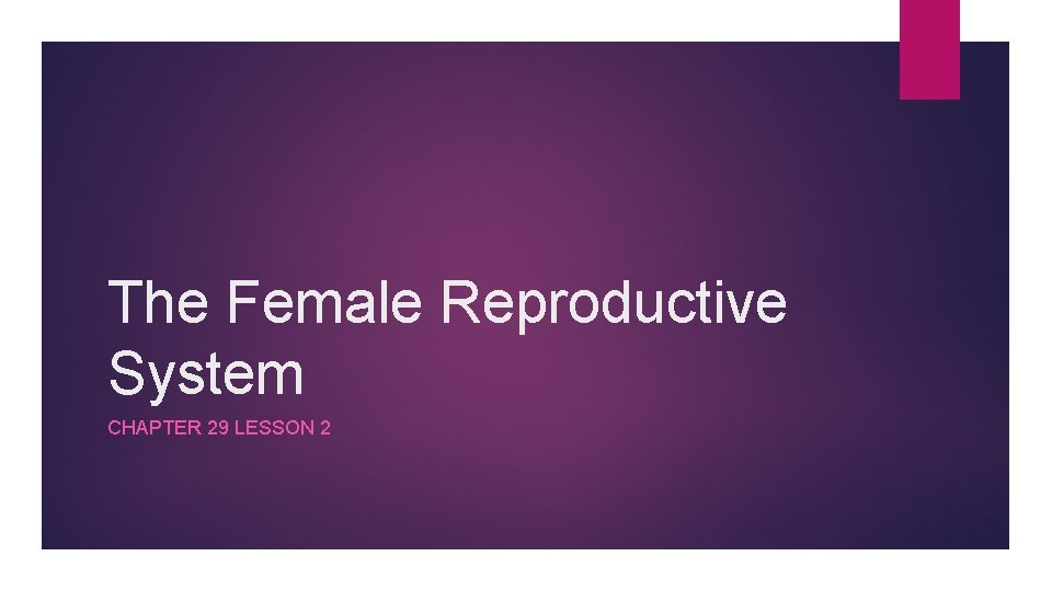 The Female Reproductive System CHAPTER 29 LESSON 2 