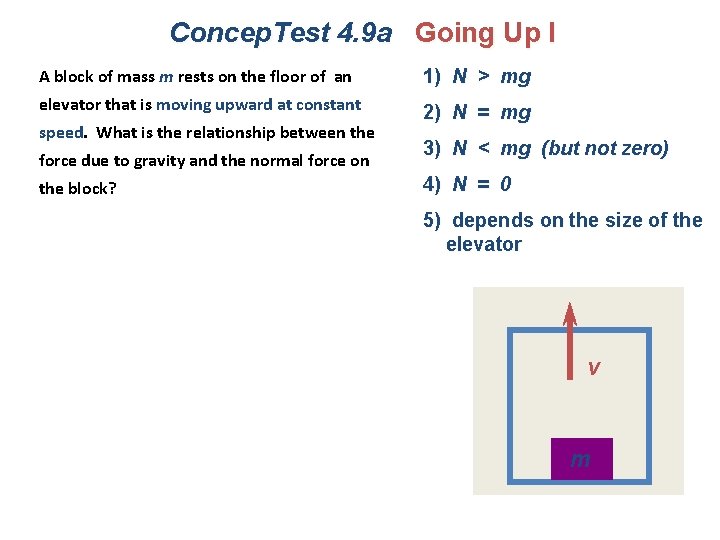Concep. Test 4. 9 a Going Up I A block of mass m rests