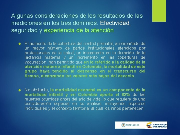Algunas consideraciones de los resultados de las mediciones en los tres dominios: Efectividad, seguridad