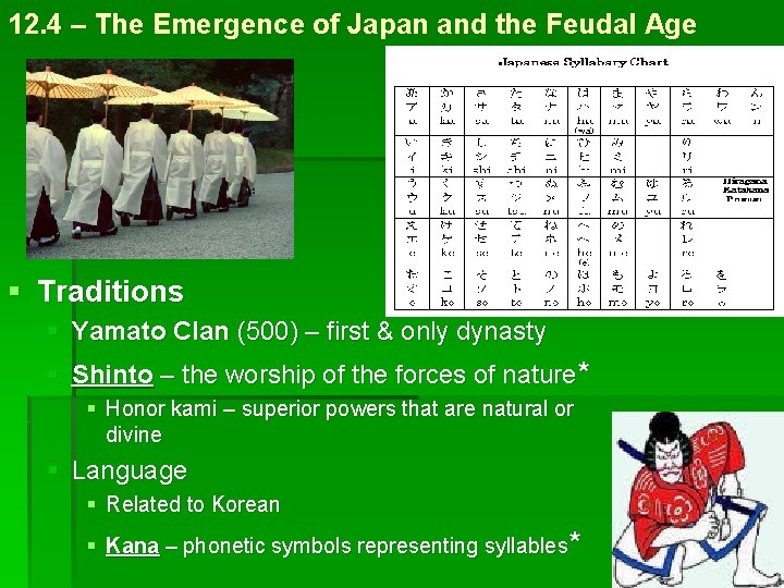 12. 4 – The Emergence of Japan and the Feudal Age § Traditions §