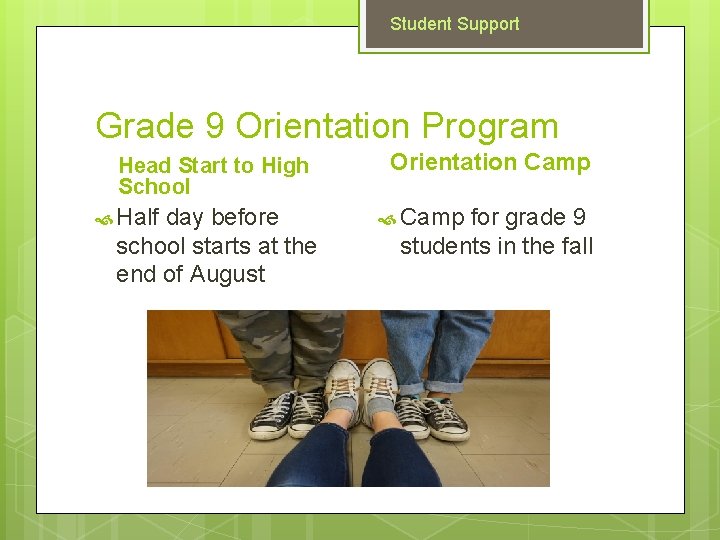Student Support Grade 9 Orientation Program Head Start to High School Half day before