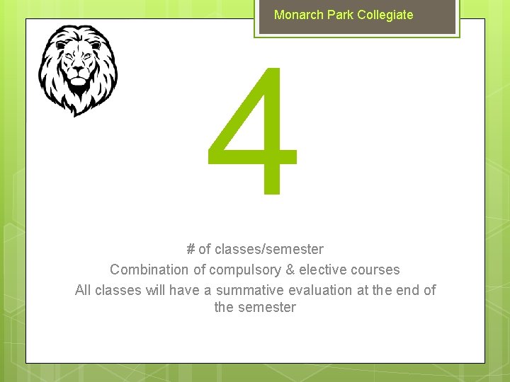 Monarch Park Collegiate 4 # of classes/semester Combination of compulsory & elective courses All