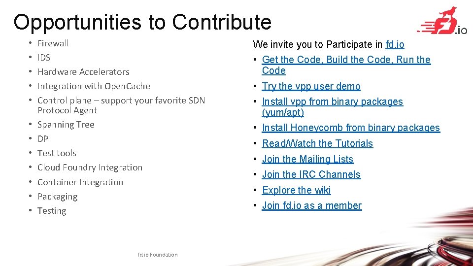 Opportunities to Contribute • • • Firewall IDS Hardware Accelerators Integration with Open. Cache