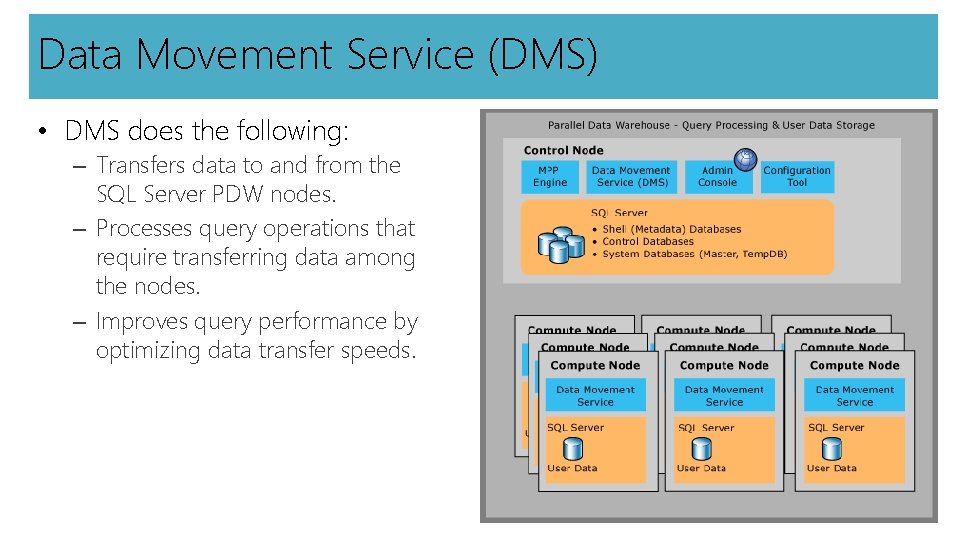 Data Movement Service (DMS) • DMS does the following: – Transfers data to and