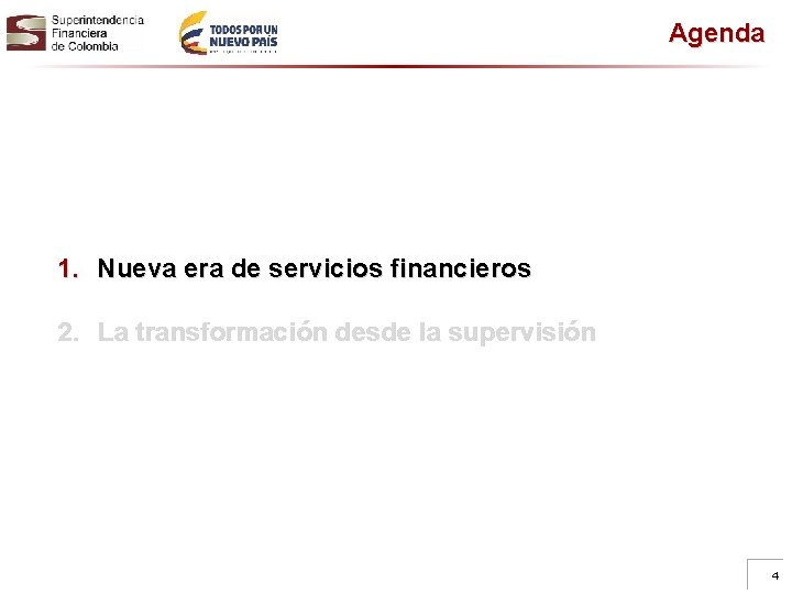 Agenda 1. Nueva era de servicios financieros 2. La transformación desde la supervisión 4