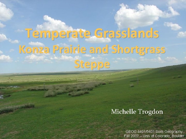 Temperate Grasslands Konza Prairie and Shortgrass Steppe Michelle Trogdon GEOG 4401/5401 Soils Geography Fall