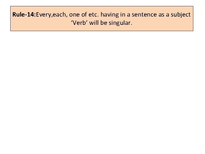 Rule-14: Every, each, one of etc. having in a sentence as a subject ‘Verb’