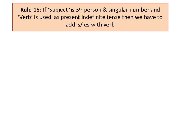 Rule-15: If ‘Subject ’is 3 rd person & singular number and ‘Verb’ is used
