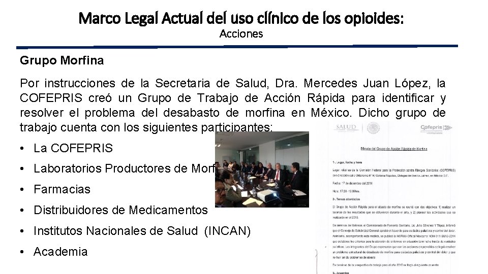 Marco Legal Actual del uso clínico de los opioides: Acciones Grupo Morfina Por instrucciones