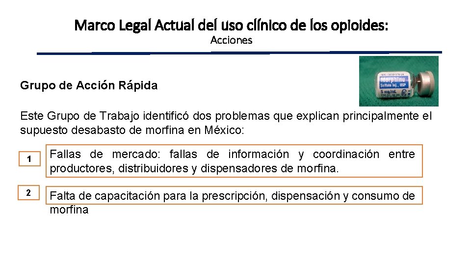 Marco Legal Actual del uso clínico de los opioides: Acciones Grupo de Acción Rápida