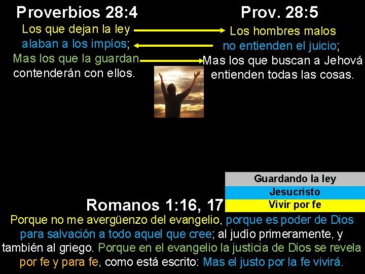 Proverbios 28: 4 Los que dejan la ley alaban a los impíos; Mas los