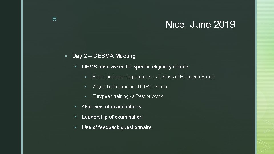 z Nice, June 2019 § Day 2 – CESMA Meeting § UEMS have asked z Nice, June 2019 § Day 2 – CESMA Meeting § UEMS have asked