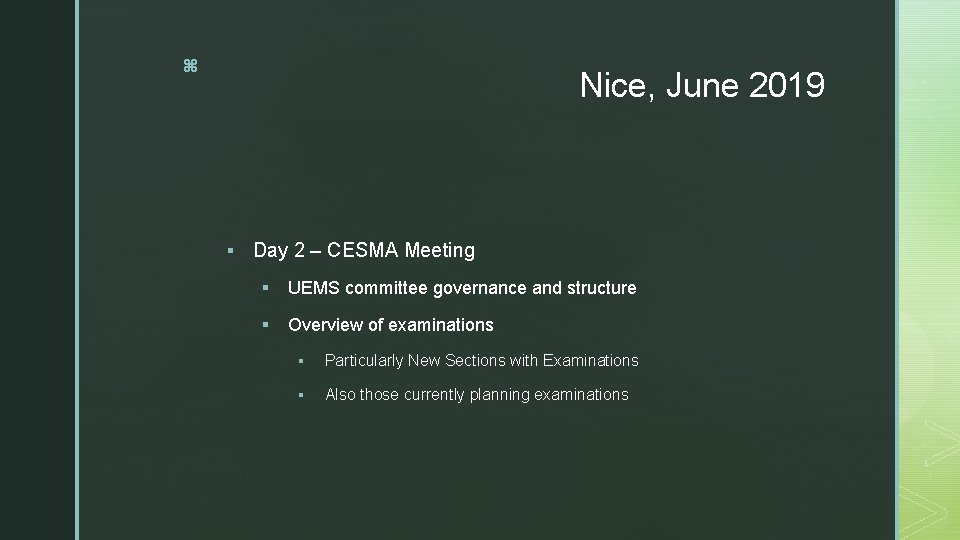 z Nice, June 2019 § Day 2 – CESMA Meeting § UEMS committee governance z Nice, June 2019 § Day 2 – CESMA Meeting § UEMS committee governance