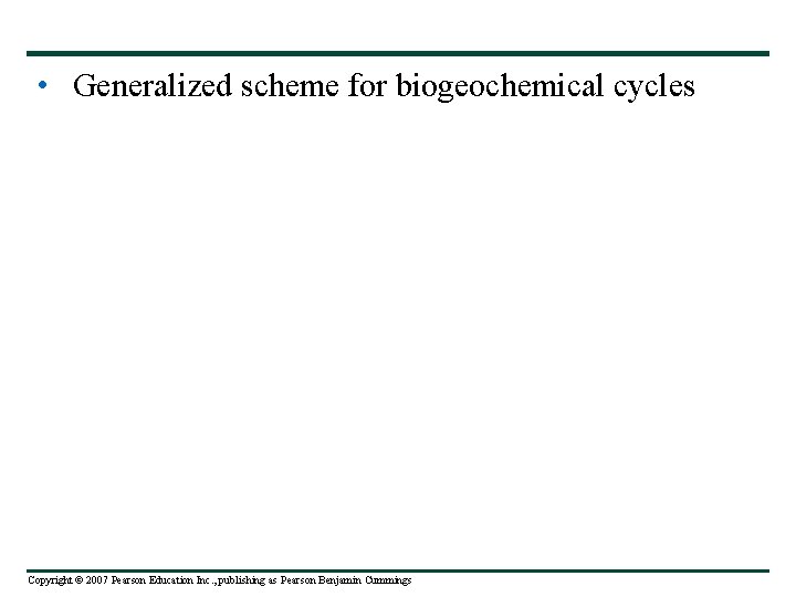  • Generalized scheme for biogeochemical cycles Copyright © 2007 Pearson Education Inc. ,