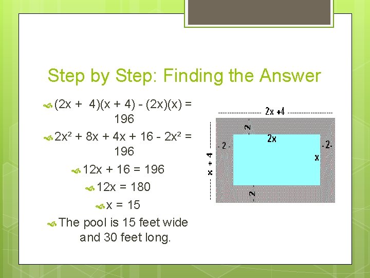 Step by Step: Finding the Answer (2 x + 4)(x + 4) - (2