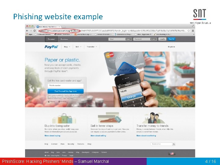 Phishing website example Phish. Score: Hacking Phishers‘ Minds – Samuel Marchal 4 / 16