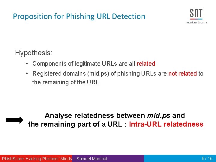 Proposition for Phishing URL Detection Hypothesis: • Components of legitimate URLs are all related