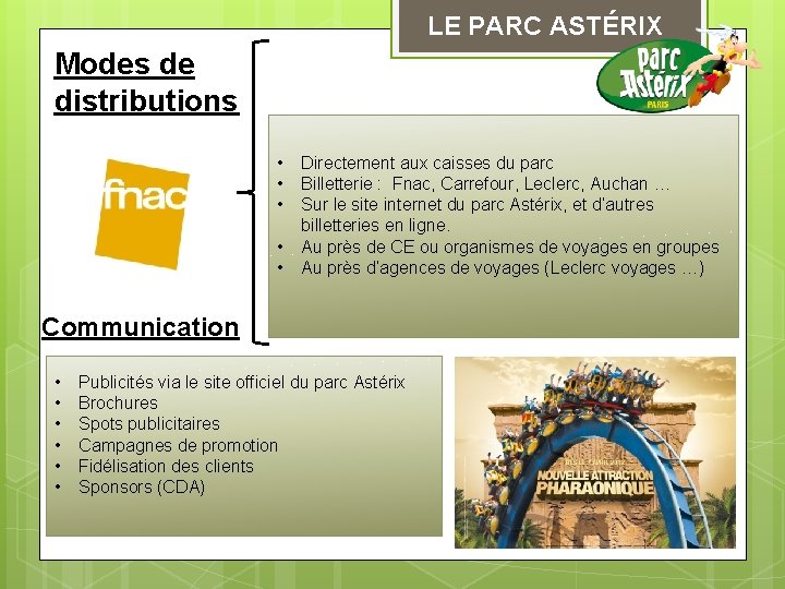 LE PARC ASTÉRIX Modes de distributions • • • Directement aux caisses du parc