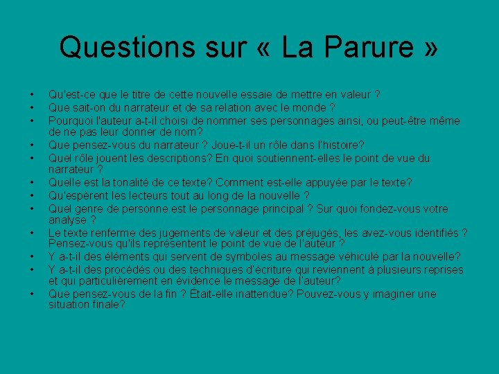 Questions sur « La Parure » • • • Qu'est-ce que le titre de