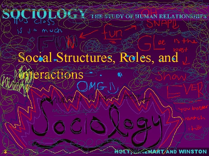 SOCIOLOGY THE STUDY OF HUMAN RELATIONSHIPS Social Structures, Roles, and Interactions 3 HOLT, RINEHART