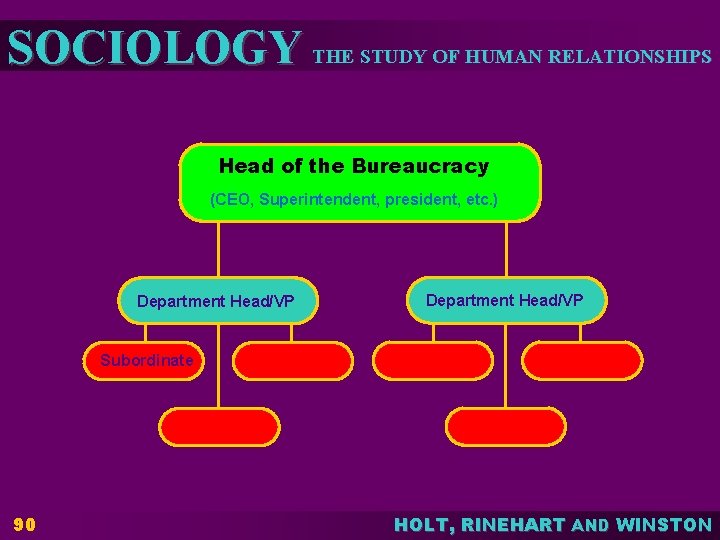 SOCIOLOGY THE STUDY OF HUMAN RELATIONSHIPS Head of the Bureaucracy (CEO, Superintendent, president, etc.