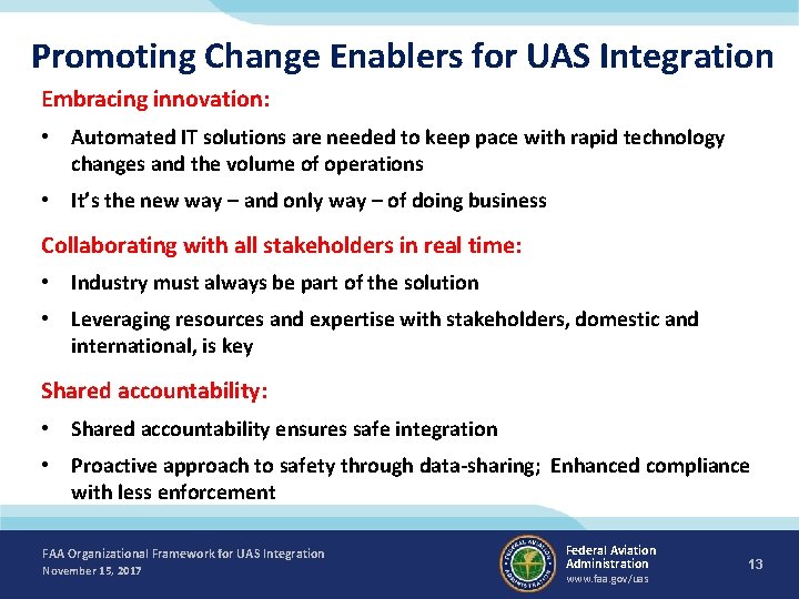 Promoting Change Enablers for UAS Integration Embracing innovation: • Automated IT solutions are needed