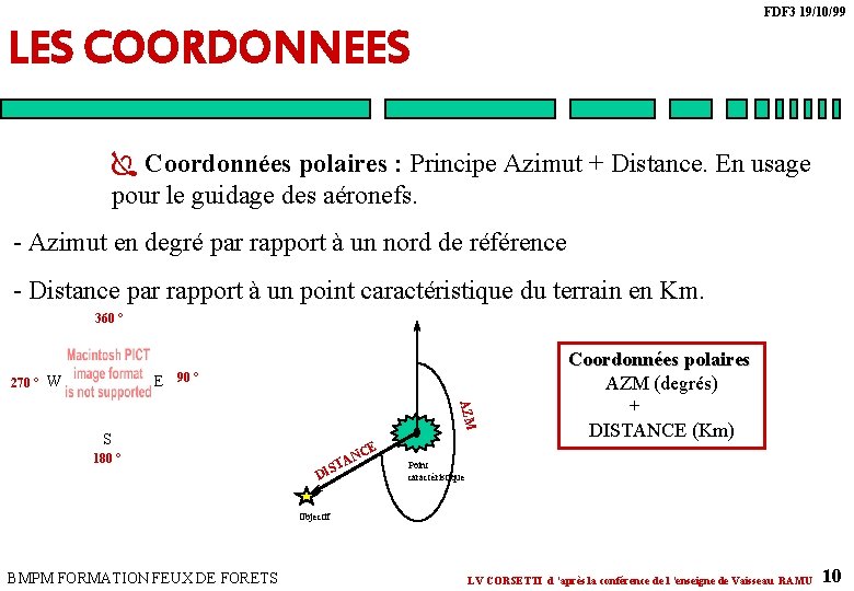 FDF 3 19/10/99 LES COORDONNEES Ï Coordonnées polaires : Principe Azimut + Distance. En FDF 3 19/10/99 LES COORDONNEES Ï Coordonnées polaires : Principe Azimut + Distance. En