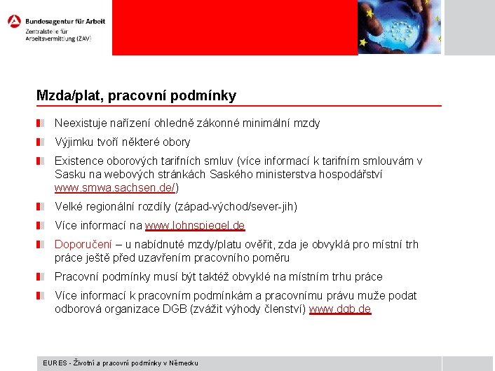 Mzda/plat, pracovní podmínky Neexistuje nařízení ohledně zákonné minimální mzdy Výjimku tvoří některé obory Existence