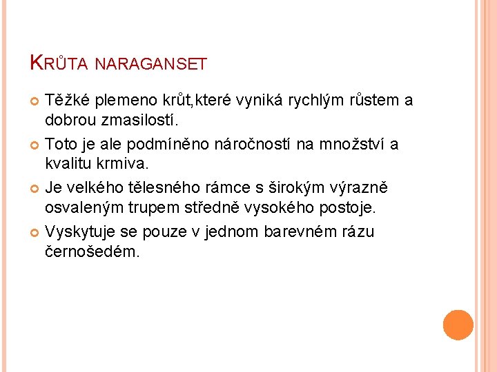 KRŮTA NARAGANSET Těžké plemeno krůt, které vyniká rychlým růstem a dobrou zmasilostí. Toto je