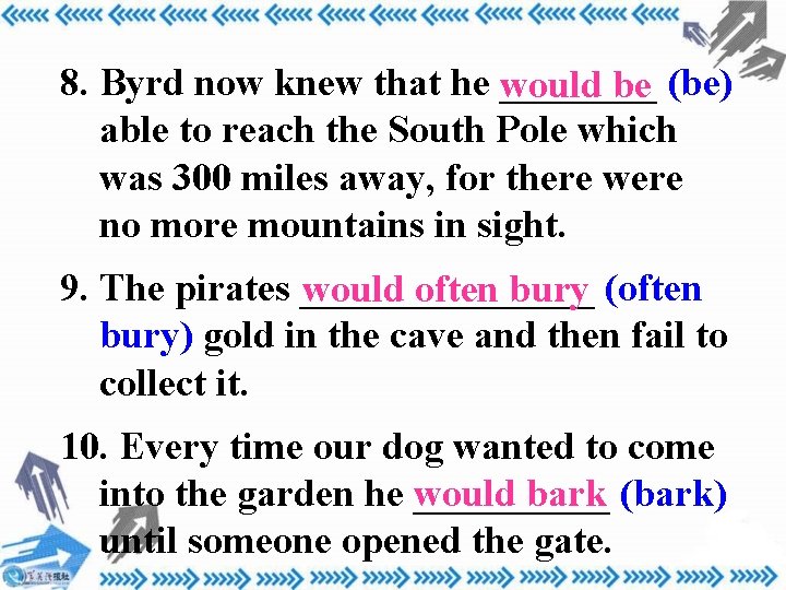 8. Byrd now knew that he would ____ be (be) able to reach the 8. Byrd now knew that he would ____ be (be) able to reach the