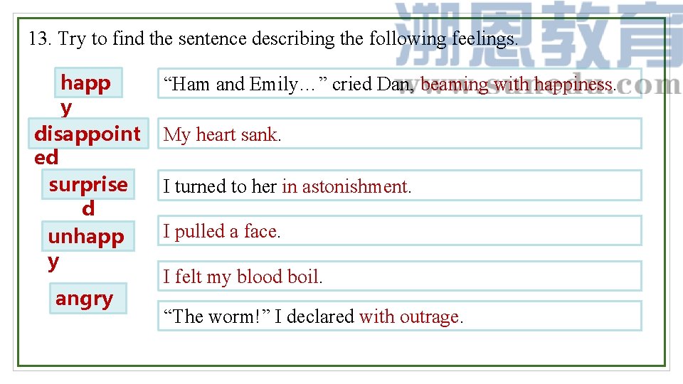 13. Try to find the sentence describing the following feelings. happ y disappoint ed