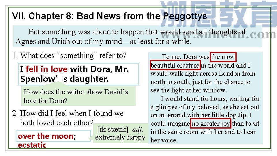 VII. Chapter 8: Bad News from the Peggottys But something was about to happen