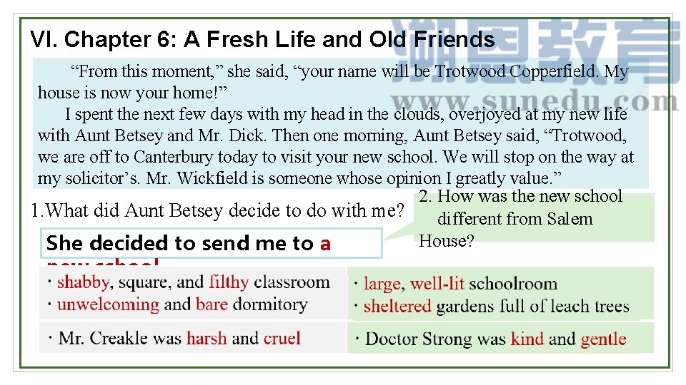 VI. Chapter 6: A Fresh Life and Old Friends “From this moment, ” she