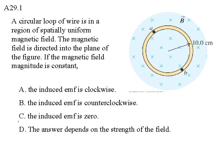A 29. 1 A circular loop of wire is in a region of spatially