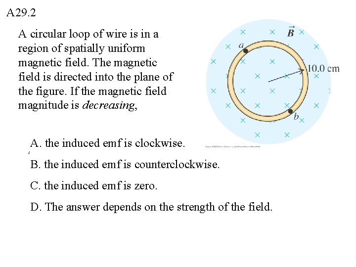 A 29. 2 A circular loop of wire is in a region of spatially