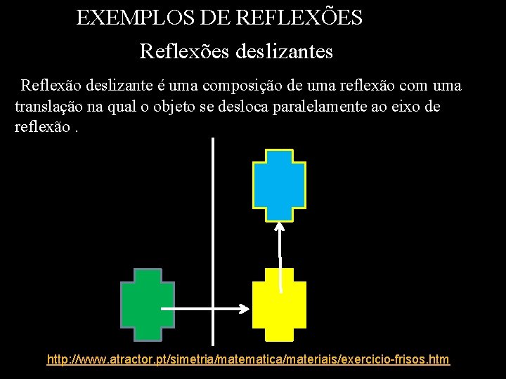 EXEMPLOS DE REFLEXÕES Reflexões deslizantes Reflexão deslizante é uma composição de uma reflexão com