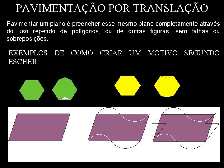 PAVIMENTAÇÃO POR TRANSLAÇÃO Pavimentar um plano é preencher esse mesmo plano completamente através do