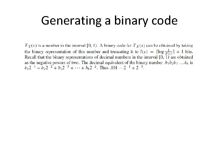 Generating a binary code 