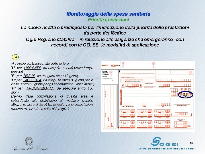 Monitoraggio della spesa sanitaria Priorità prestazioni La nuova ricetta è predisposta per l’indicazione delle